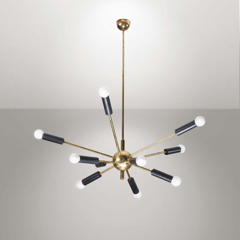 Lampadario in ottone zapponato e alluminio laccato nero opaco  - Asta Design - IV - Cambi Casa d'Aste