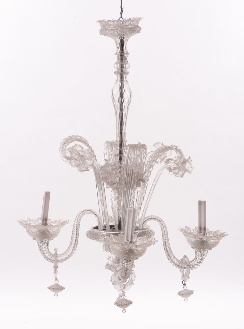 Lampadario a quattro bracci in vetro di Murano incolore  - Asta Antiquariato e Dipinti Antichi - I - Cambi Casa d'Aste