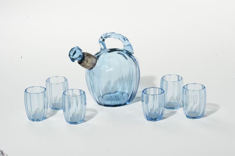 Servizio da liquore in vetro azzurro  - Asta Arti Decorative del Novecento - II - Cambi Casa d'Aste