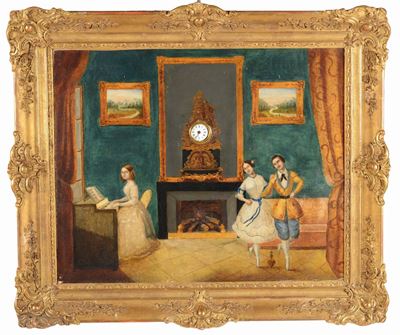 Orologio a Quadro Dipinto Ad Olio su Tela, Francia o Svizzera 1847