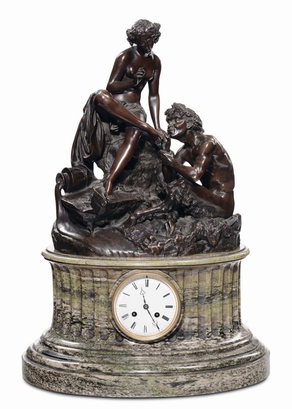 Grande orologio in bronzo patinato, Francia XIX secolo