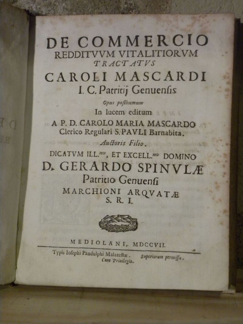 Carlo Mascardi De commercio reddituum vitalitiorum tractatus..  - Auction Old and Rare Manuscripts and Books - Cambi Casa d'Aste