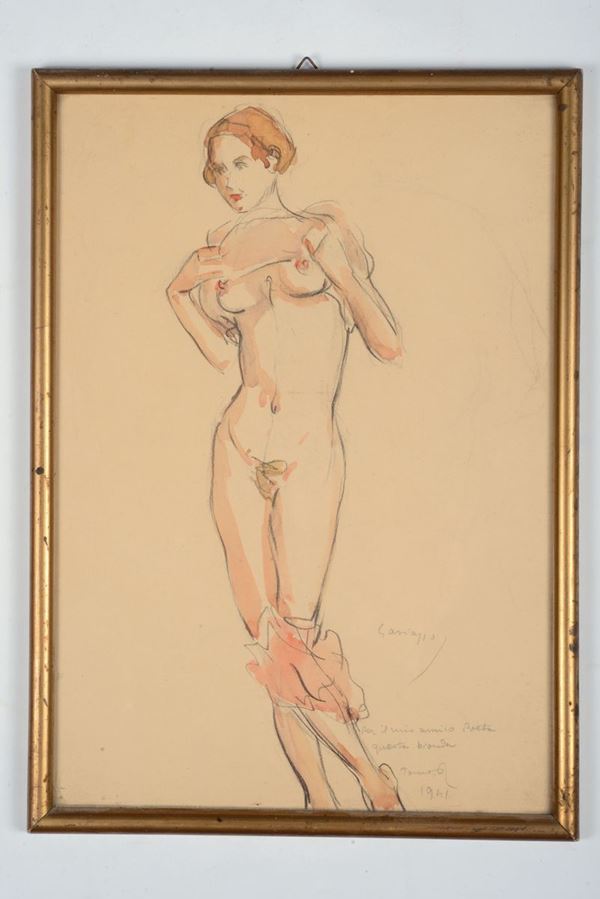 Piero Antonio Gariazzo Nudo di donna bionda. Matita e acquarello