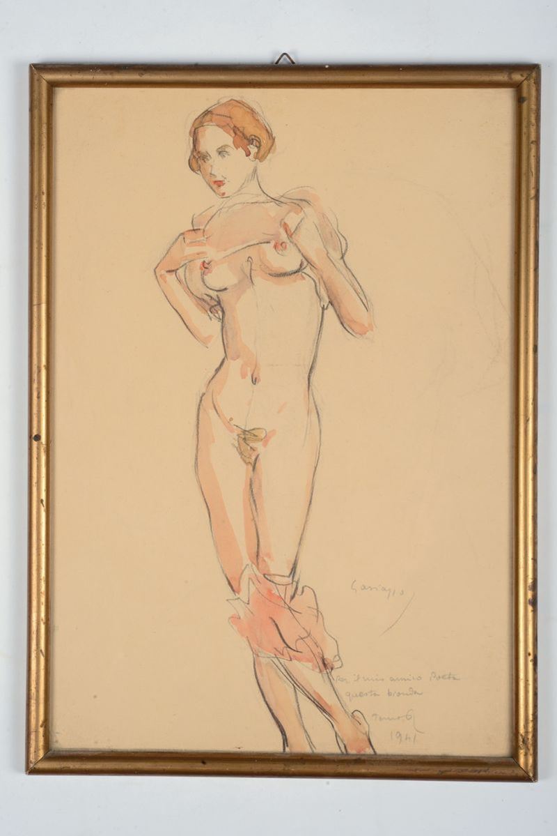 Piero Antonio Gariazzo Nudo di donna bionda. Matita e acquarello  - Auction Old and Rare Manuscripts and Books - Cambi Casa d'Aste