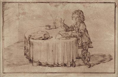 Pier Leone Ghezzi (roma 1674-1755)ritratto di Serafino Falzacappa al Tavolo