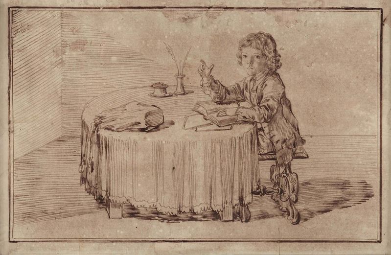 Pier Leone Ghezzi (Roma 1674-1755) Ritratto di Serafino Falzacappa al tavolo  - Asta Fine Art Selection - Cambi Casa d'Aste