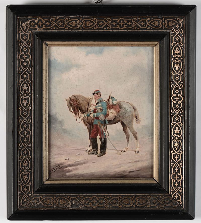 Dipinto firmato Joannes Detaille Soldato con cavallo  - Asta Antiquariato e Dipinti Antichi - I - Cambi Casa d'Aste