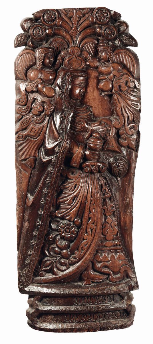 Bassorilievo etnico in legno intagliato a soggetto sacro  - Asta Arredi dalle dimore degli eredi Ercole Marelli e altre provenienze - Cambi Casa d'Aste