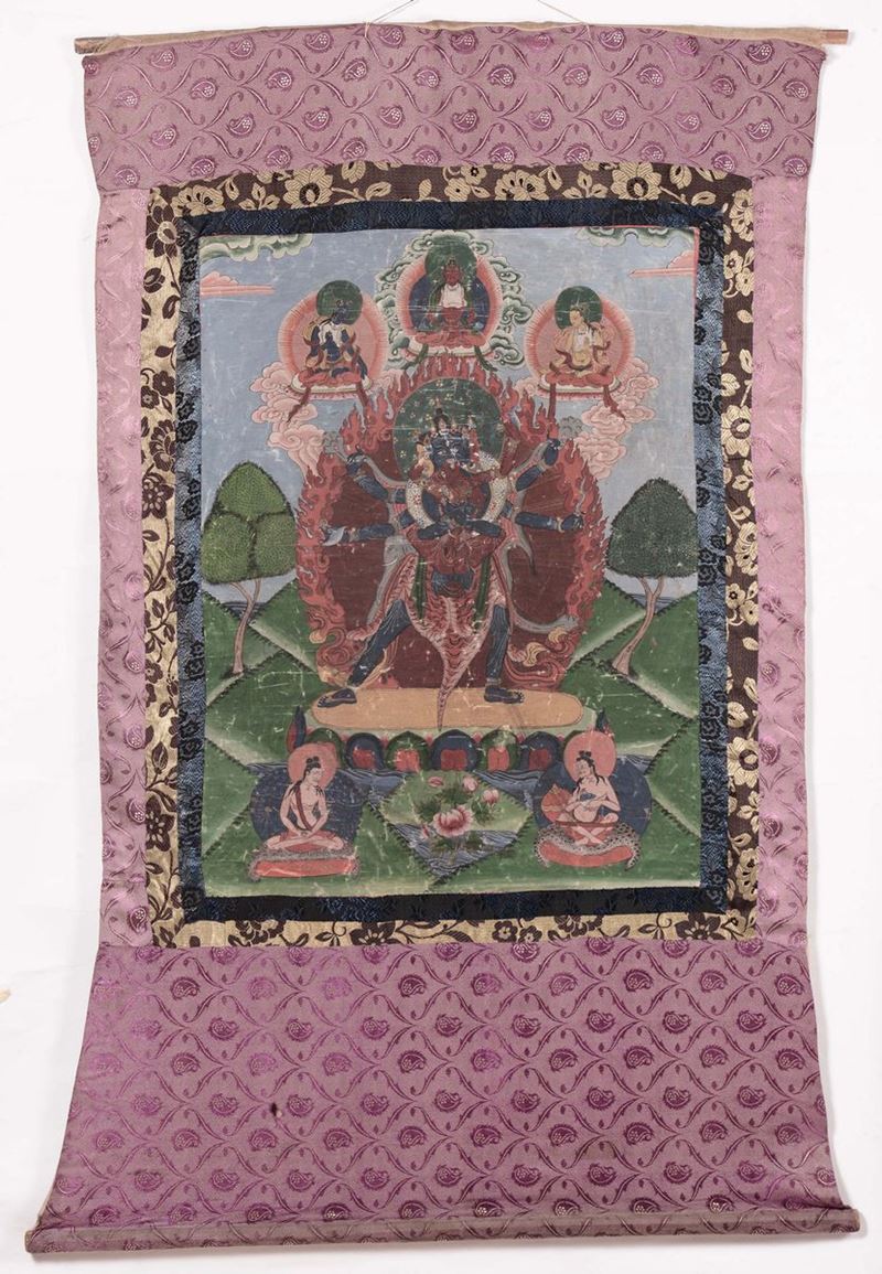 A blue and green grounf tanka with deities, Tibet, 19th century  - Auction Chinese Works of Art - Cambi Casa d'Aste
