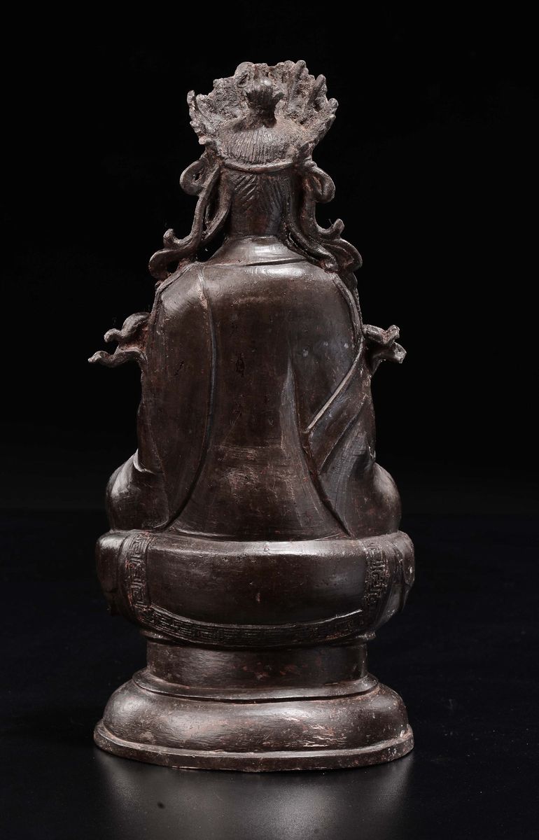 Guanyin su Fiore di Loto in Bronzo Brunito, Cina, Dinastia Ming, XVII Secolo
