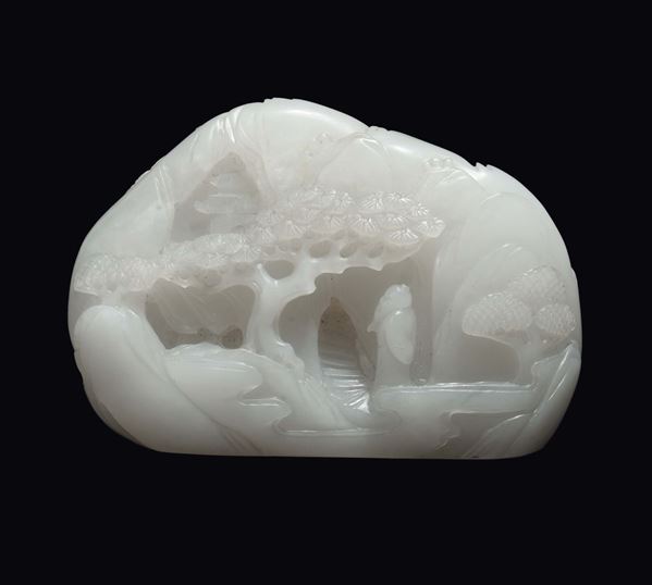 A white mountain jade carved with figures, China, Qing Dynasty, 19th century