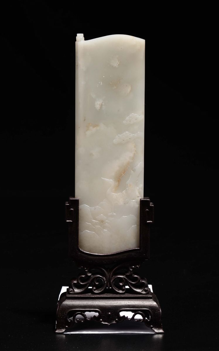 Stele in Giada Bianca con Volatili e Fiori a Rielievo, Cina, Repubblica, XX Secolo