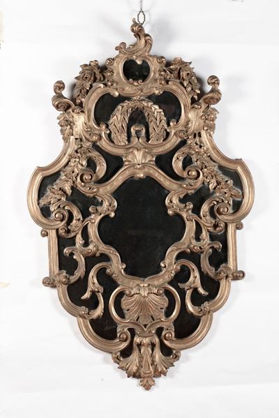 Specchiera in Legno Intagliato e Dorato, XIX-XX Secolo