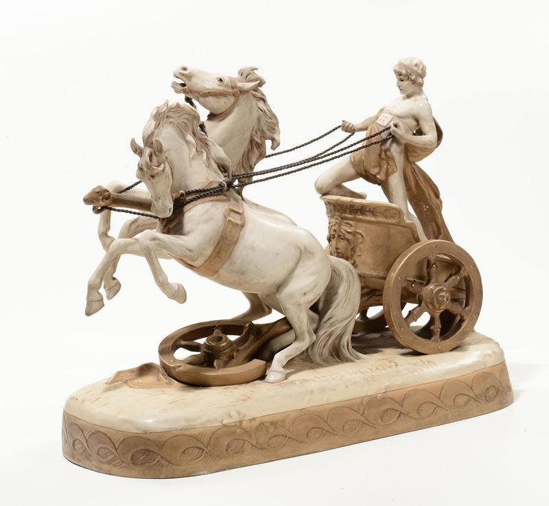 Scultura in porcellana dipinta a foggia di biga romana  - Asta Antiquariato e Dipinti Antichi - I - Cambi Casa d'Aste