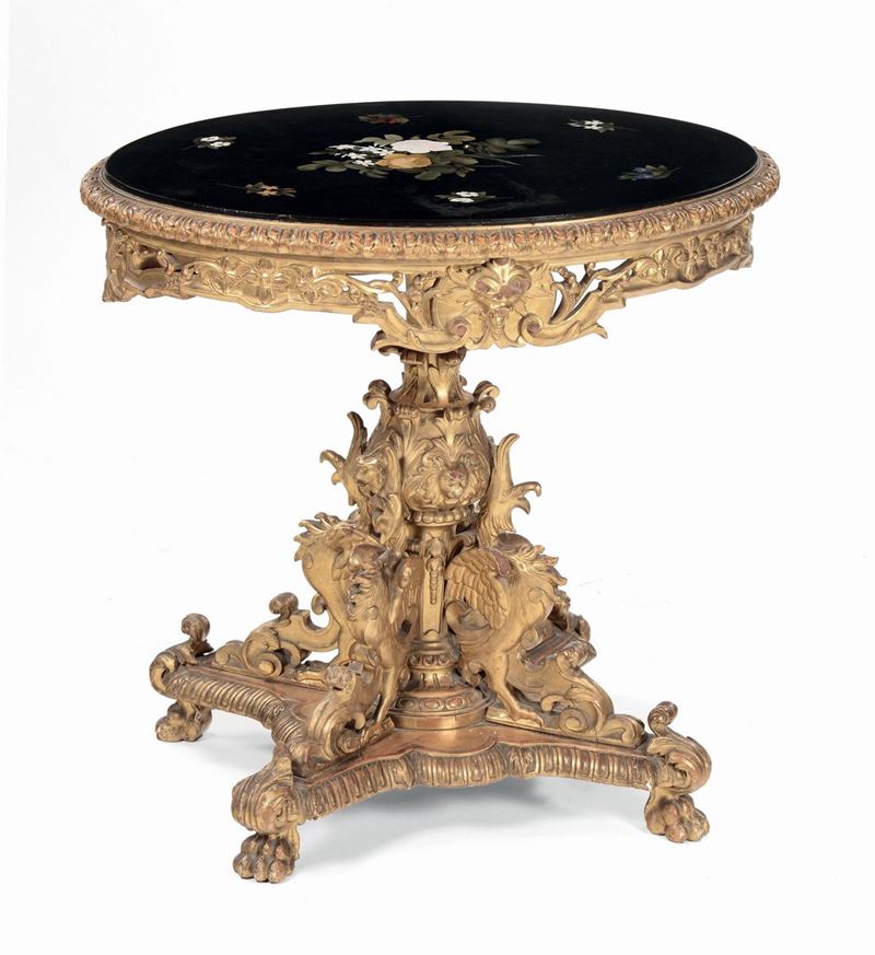 Tavolo in legno intagliato e dorato, XIX secolo  - Asta Antiquariato e Dipinti Antichi - I - Cambi Casa d'Aste