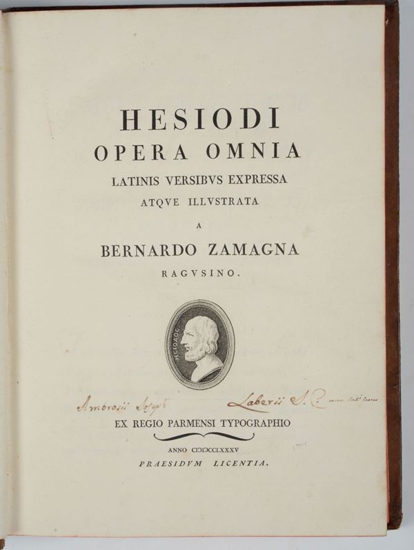 Bodoni - Esiodo Hesiodi opera omnia latinis versibus expressa atque illustrata a Bernardo Zamagna ragusino