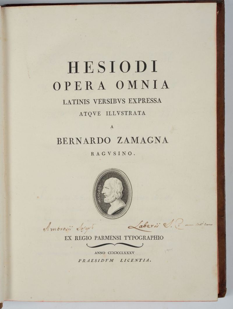 Bodoni - Esiodo Hesiodi opera omnia latinis versibus expressa atque illustrata a Bernardo Zamagna ragusino  - Auction Old and Rare Manuscripts and Books - Cambi Casa d'Aste