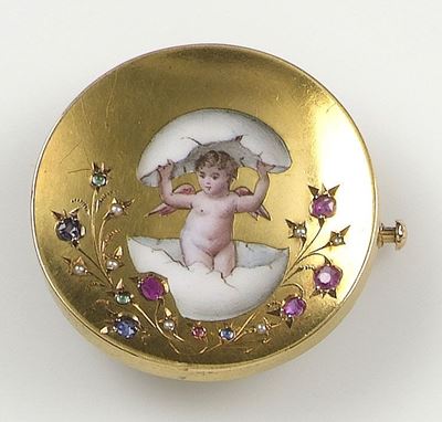 Spilla Raffigurante Putto con Smalti Policromi