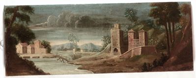 Scuola del XVIII Secoloveduta Fluviale con Castello