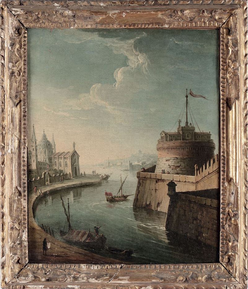 Scuola del XVIII-XIX secolo Paesaggio con fortificazioni  - Auction Antique and Old Masters - I - Cambi Casa d'Aste