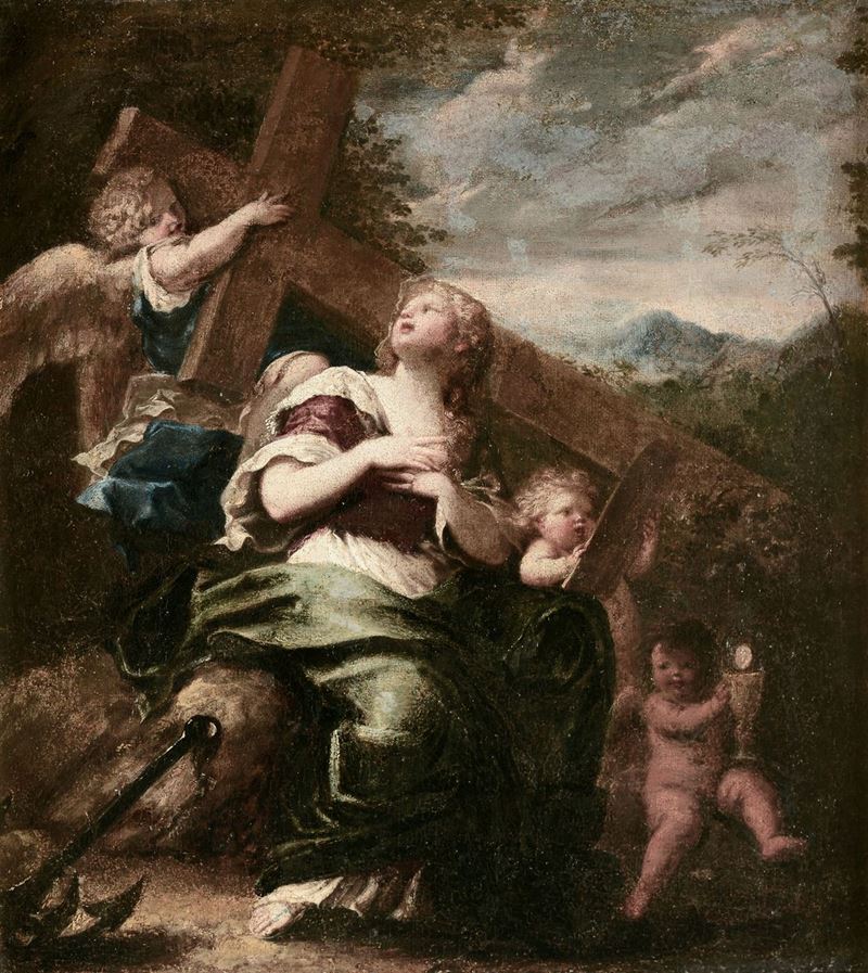 Scuola del XVIII secolo Figura femminile con putti e croce  - Auction Antique and Old Masters - I - Cambi Casa d'Aste