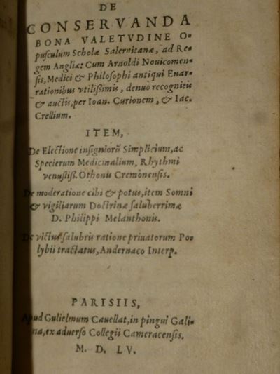 Edizioni del '500 - Schola Salernitanade Conservanda Bona Valetudine..