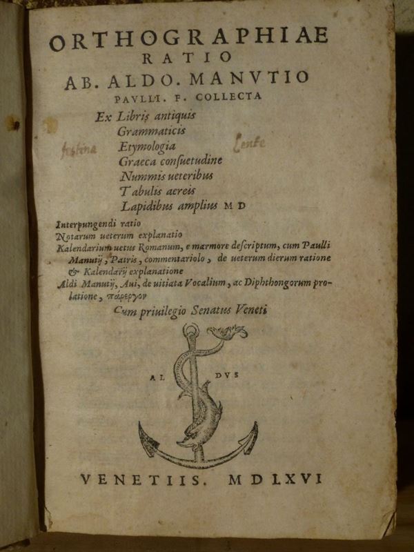 Edizioni del '500 - Eredi di Aldo Orthographiae ratio ab Aldo Manutio paulii.F.Collecta..