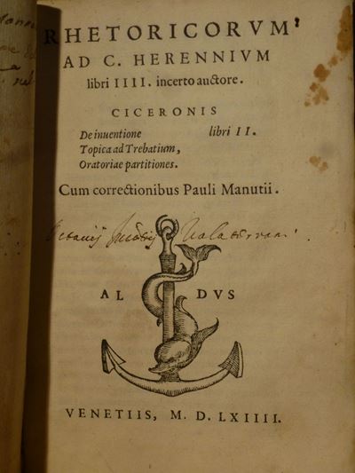 Edizioni del '500 - Eredi di Aldorhetoricorum Ad C.herennium Libri Iiii..ciceronis De Oratore Lib...