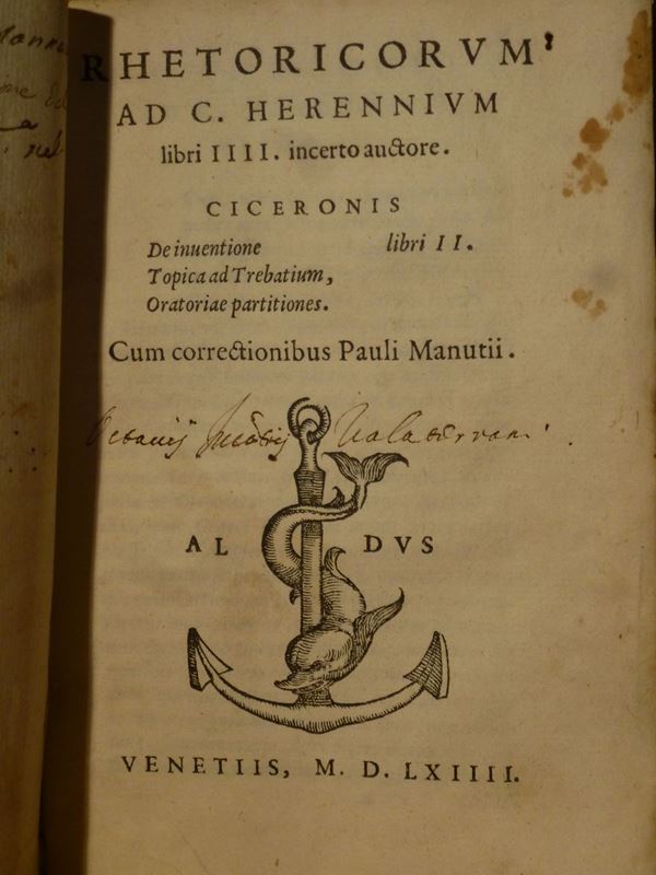 Edizioni del '500 - Eredi di Aldo Rhetoricorum ad C.Herennium libri IIII..Ciceronis De Oratore libri III.
