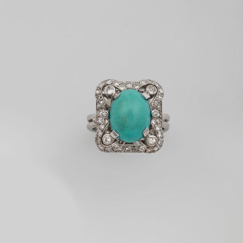 Anello con turchese e diamanti  - Auction Jewels and Corals | Time Auction - Cambi Casa d'Aste
