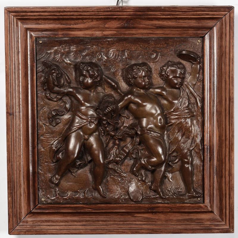 Placca in bronzo con putti a rilievo, XIX secolo  - Asta Antiquariato e Dipinti Antichi - I - Cambi Casa d'Aste