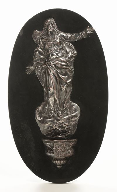 Acquasantiera in Rame Argentato, XIX Secolo