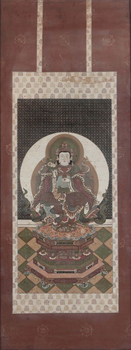 A framed tanka depicting a deity, Tibet, 18th century