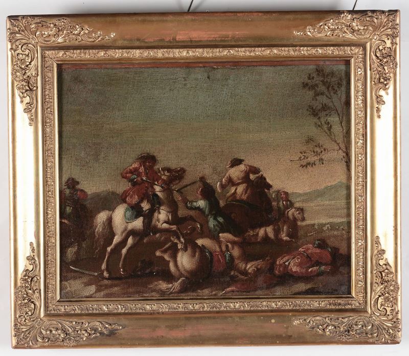 Pittore del XIX secolo Battaglia con cavalieri  - Asta Antiquariato e Dipinti Antichi - I - Cambi Casa d'Aste