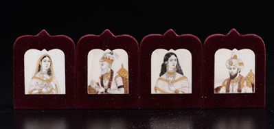 Quattro Placche in Avorio Dipinto con Ritratti, Persia, XIX Secolo