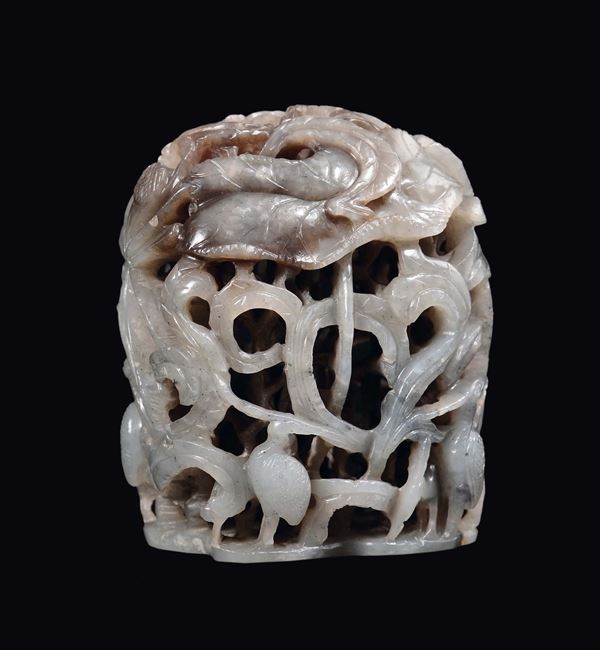 A white jade crane between trees and lotus flowers group, China, Ming Dynasty, 17th century