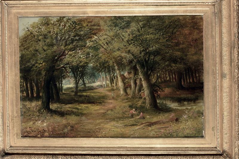 Anonimo del XIX secolo Paesaggio boschivo con figure  - Auction Antique and Old Masters - I - Cambi Casa d'Aste