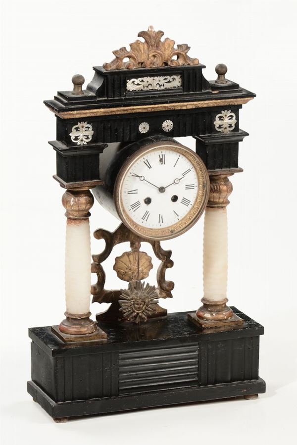 Orologio a tempietto in legno ebanizzato, XIX secolo