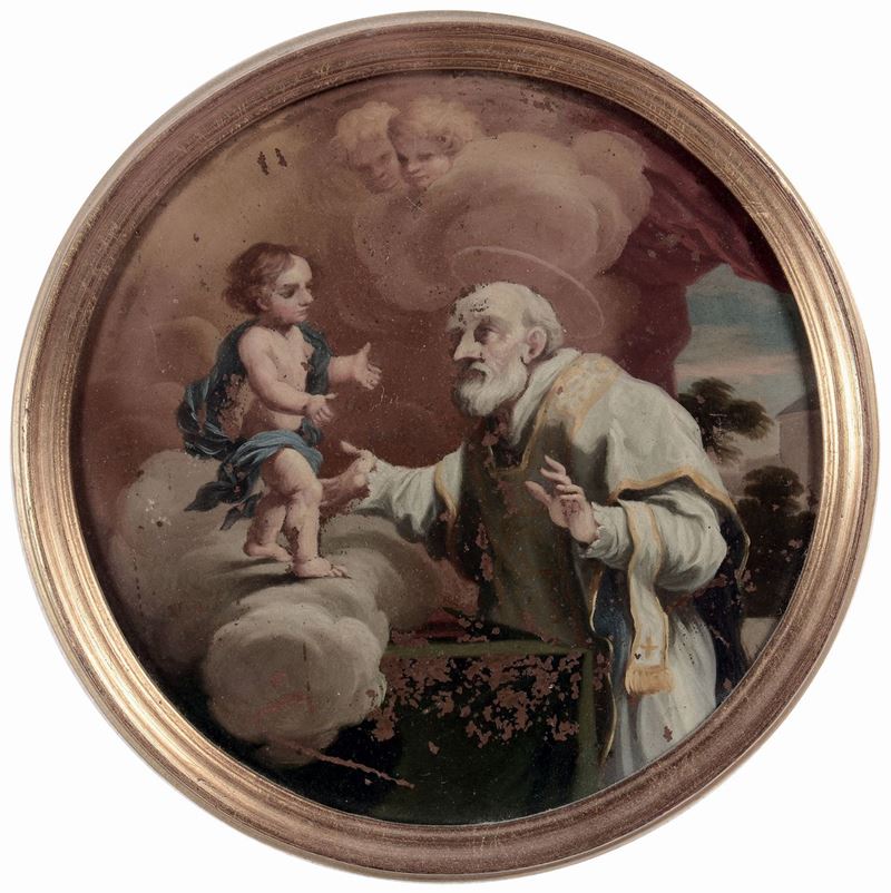Scuola napoletana del XIX secolo Santo con Bambin Gesù  - Asta Antiquariato e Dipinti Antichi - I - Cambi Casa d'Aste