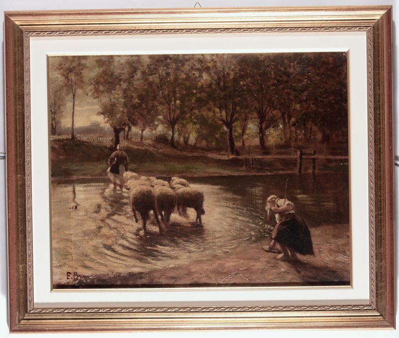 Eugenio Buono (1861-1954) Contadini con gregge  - Auction Antique and Old Masters - I - Cambi Casa d'Aste