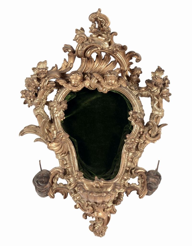 Acquasantiera in legno intagliato e dorato, XVIII secolo  - Asta Antiquariato e Dipinti Antichi - I - Cambi Casa d'Aste