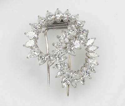 Spilla Clips con Diamanti Taglio Navette e Diamanti Taglio a Goccia