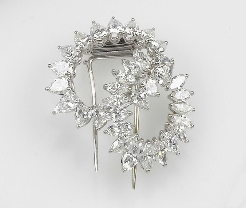A marquise-cut and drop-cut diamond brooch  - Auction Fine Jewels - Cambi Casa d'Aste