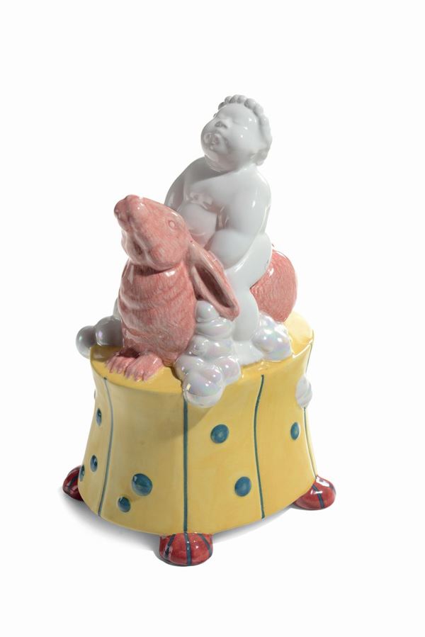 Wal (Walter Guidobaldi) - Ceramica Gatti - Faenza Bambino su coniglio