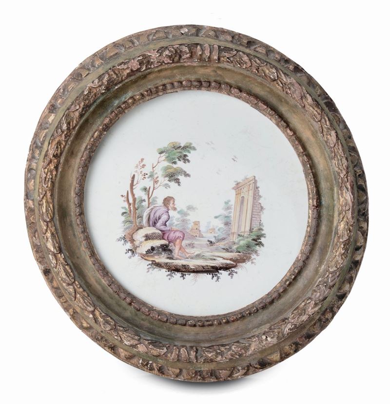 Tondo in porcellana incorniciato raffigurante pastore con architetture  - Asta Antiquariato e Dipinti Antichi - I - Cambi Casa d'Aste