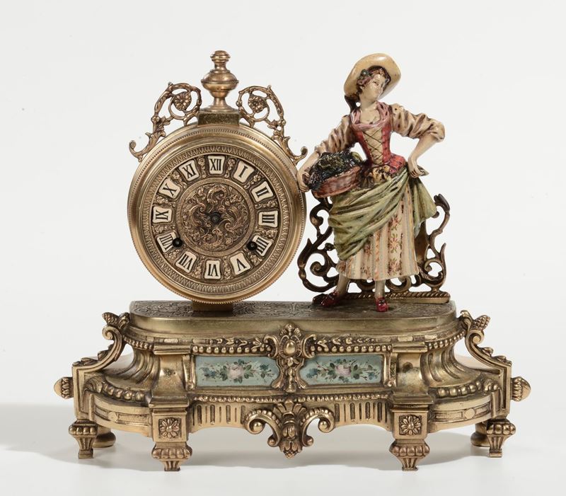 Pendola da tavolo in bronzo dorato e porcellana  - Auction Antique and Old Masters - I - Cambi Casa d'Aste