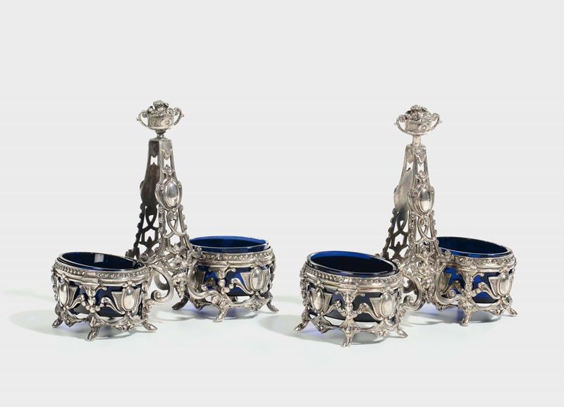 A pair of double fretworked silver salt cellars, European manufacture, 20th century  - Auction Fine Silvers - I - Cambi Casa d'Aste