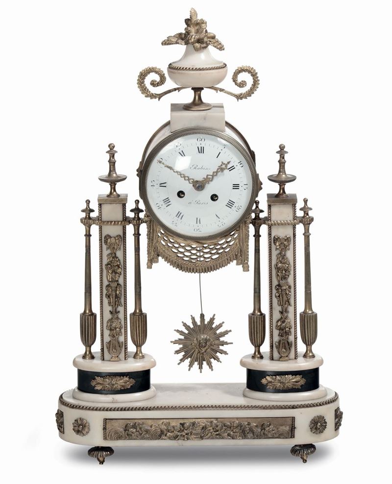 Orologio Luigi XVI a portico in marmo bianco e bronzo dorato, Francia, XIX secolo  - Asta Antiquariato e Dipinti Antichi - I - Cambi Casa d'Aste