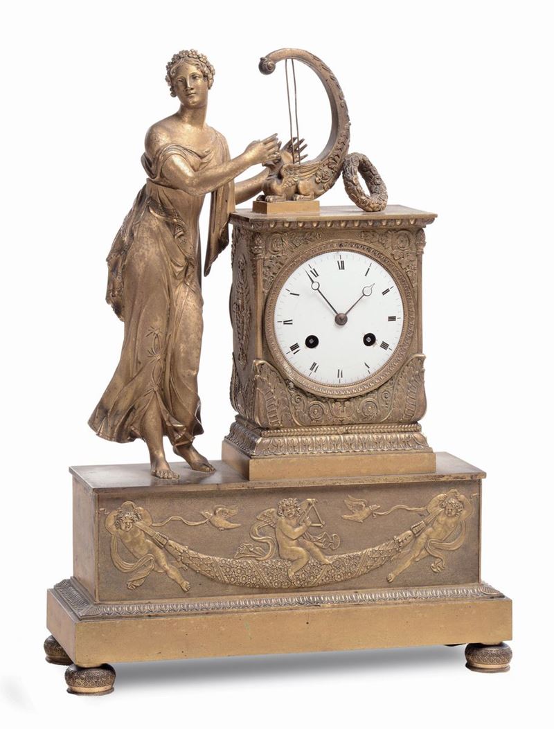Pendola da tavolo in bronzo dorato, Francia XIX secolo  - Asta Antiquariato e Dipinti Antichi - I - Cambi Casa d'Aste
