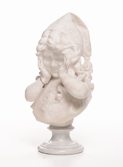 Scultura in Marmo Bianco Raffigurante Bimba, XX Secolo